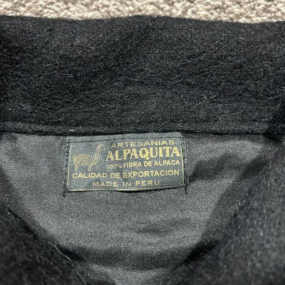 Vintage Alpaca Vest Southwestern Full Zip Peruvian Jacket 70s 80s L/XL Black - Picture 2 of 8